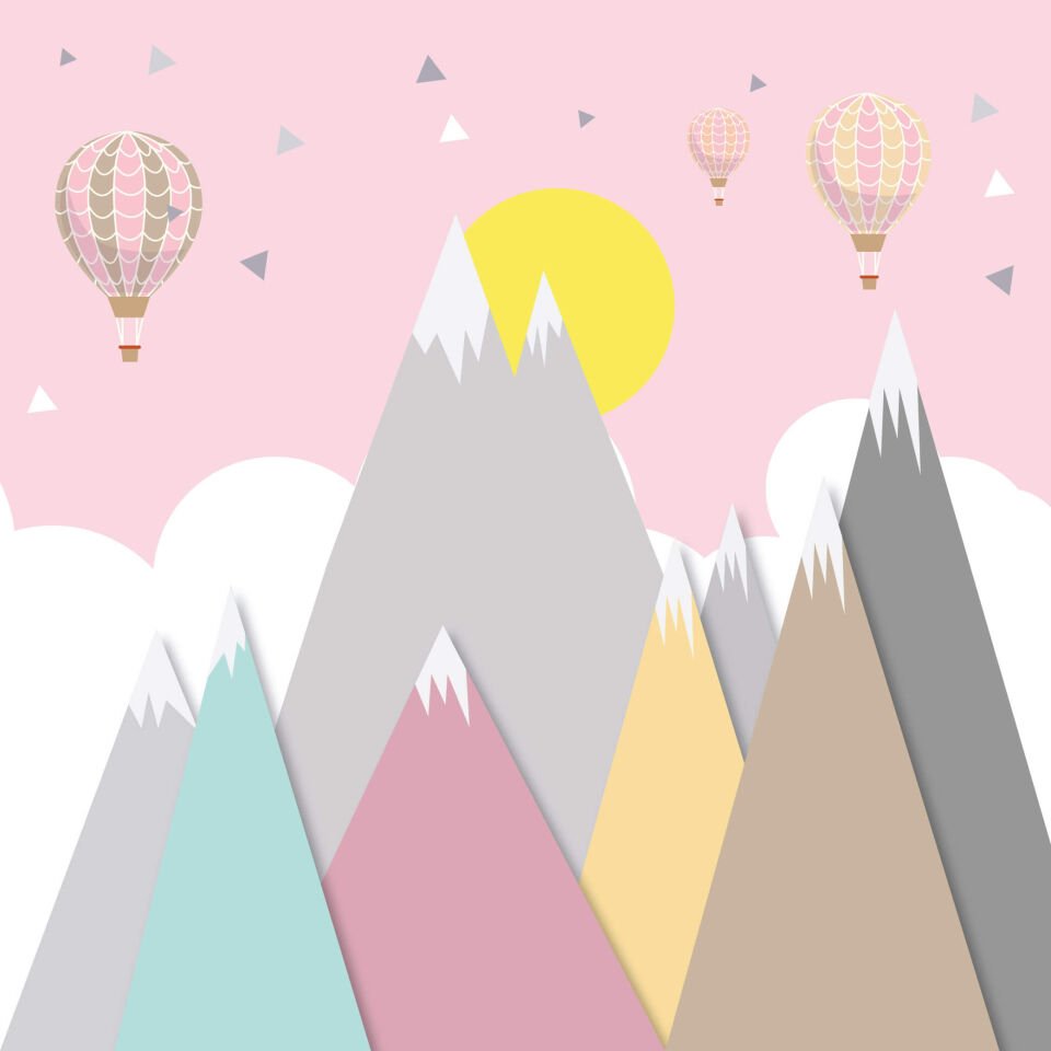 Pembe Dağ Uçan Balonlar Duvar Kağıdı