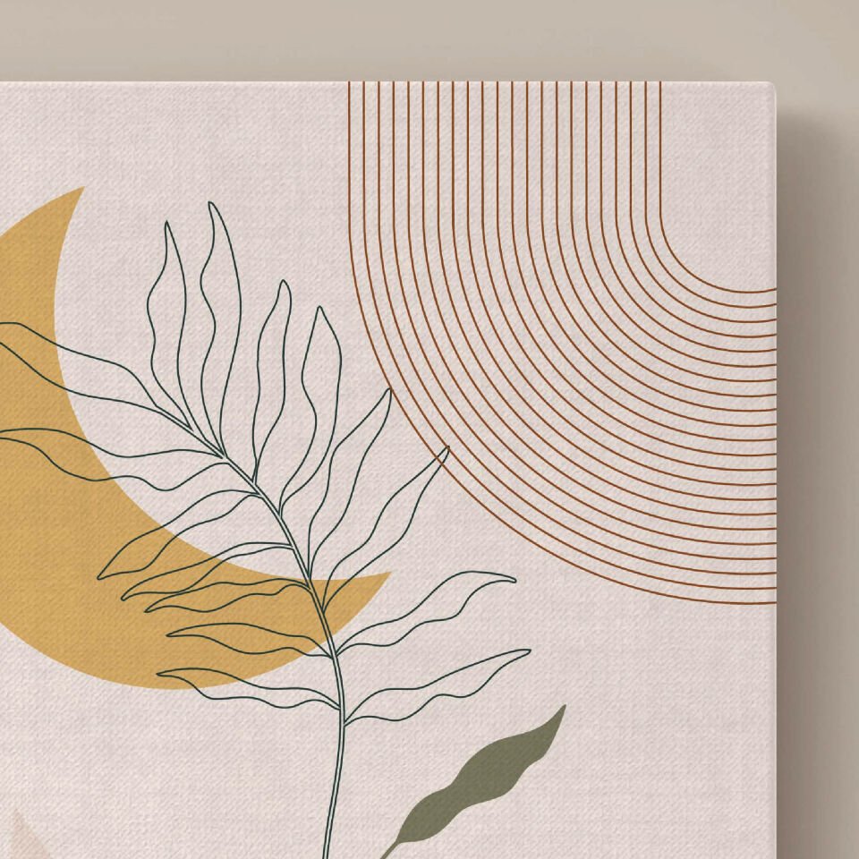 Geometrik ve Yaprak Boho Desen Dekoratif Kanvas Tablo