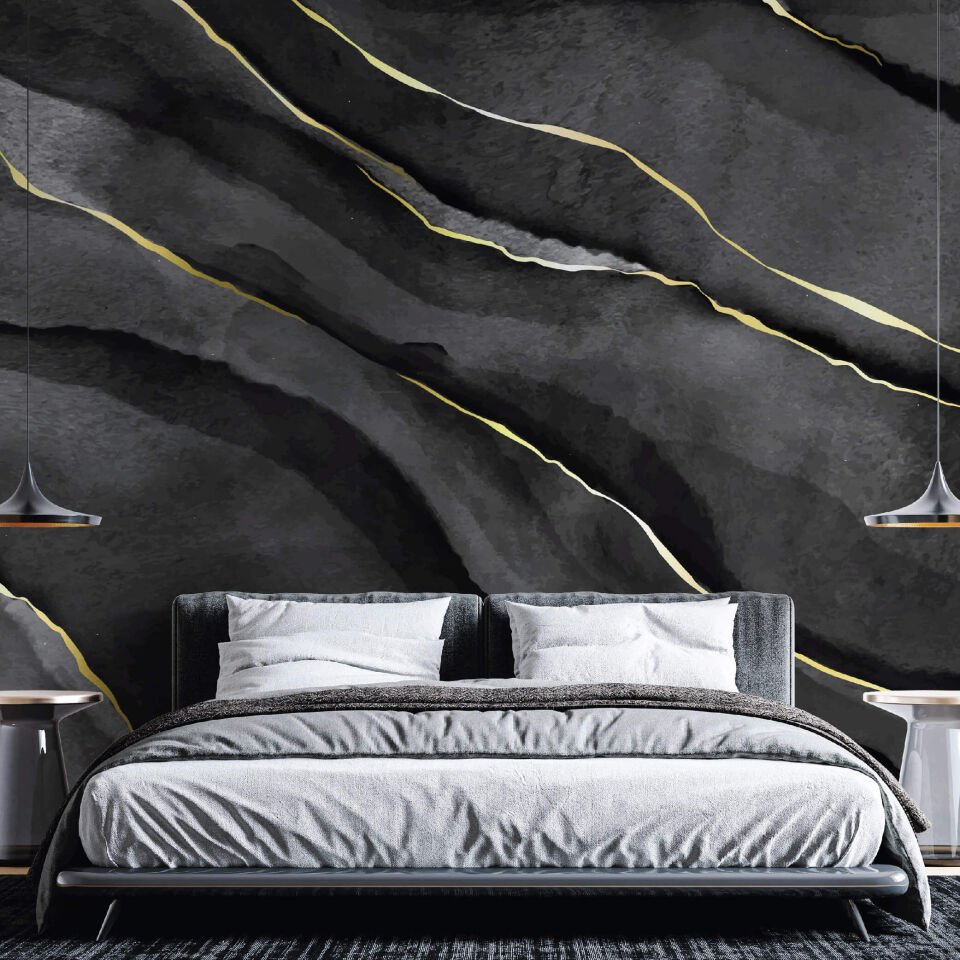 Siyah Gold Mermer Duvar Kağıdı
