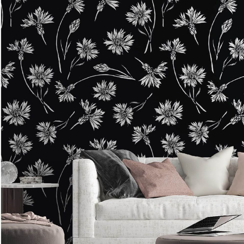 Siyah Çiçek Desenleri Duvar Kağıdı