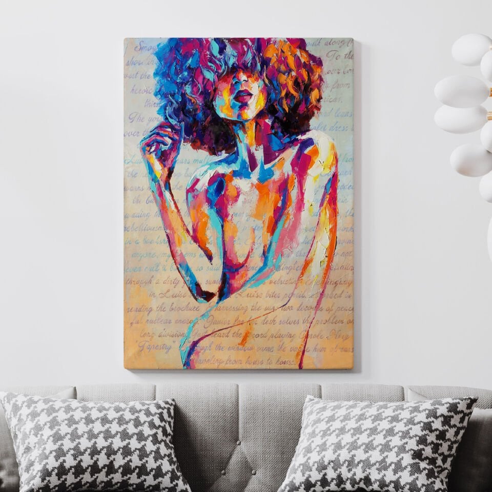 Soyut Renkli Saçlı Soyut Dekoratif Kadın Kanvas Tablo