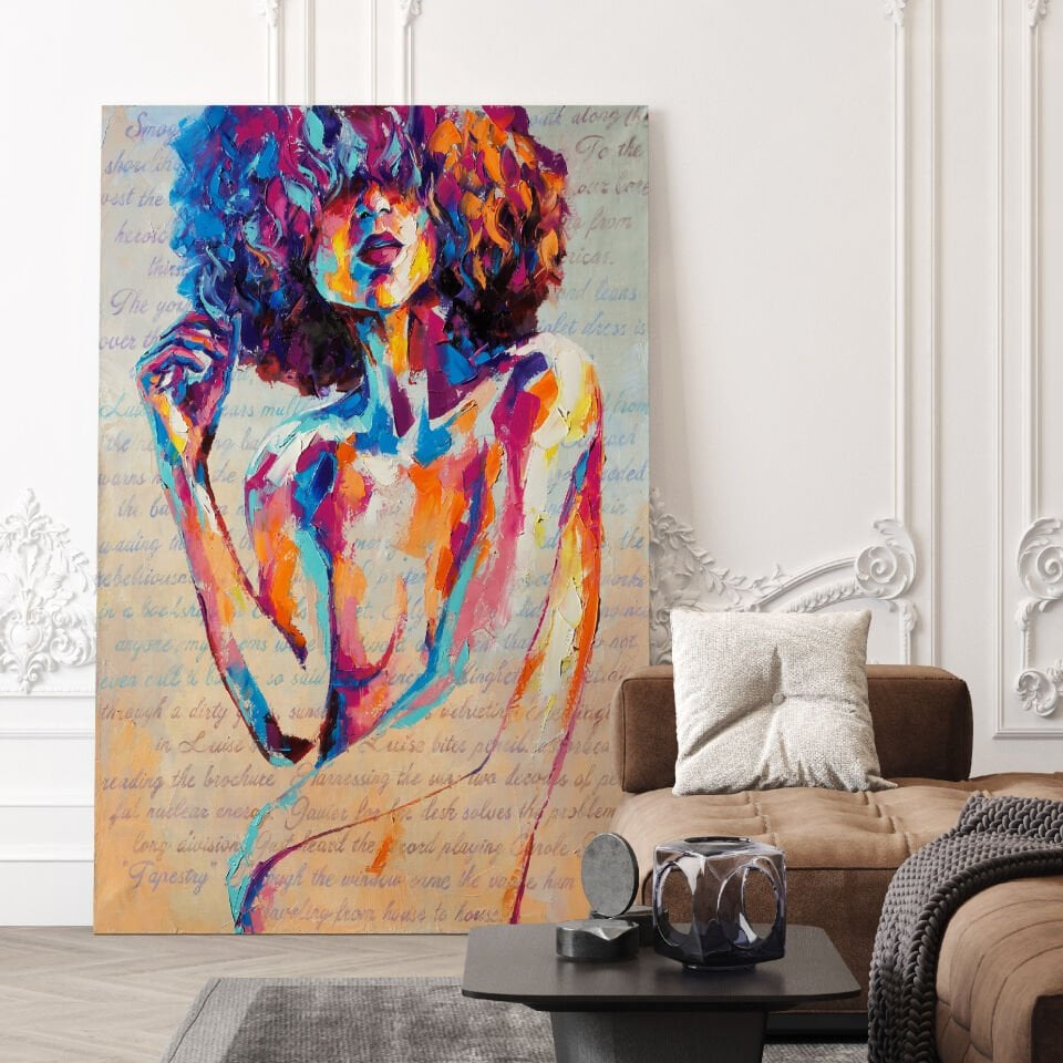 Soyut Renkli Saçlı Soyut Dekoratif Kadın Kanvas Tablo