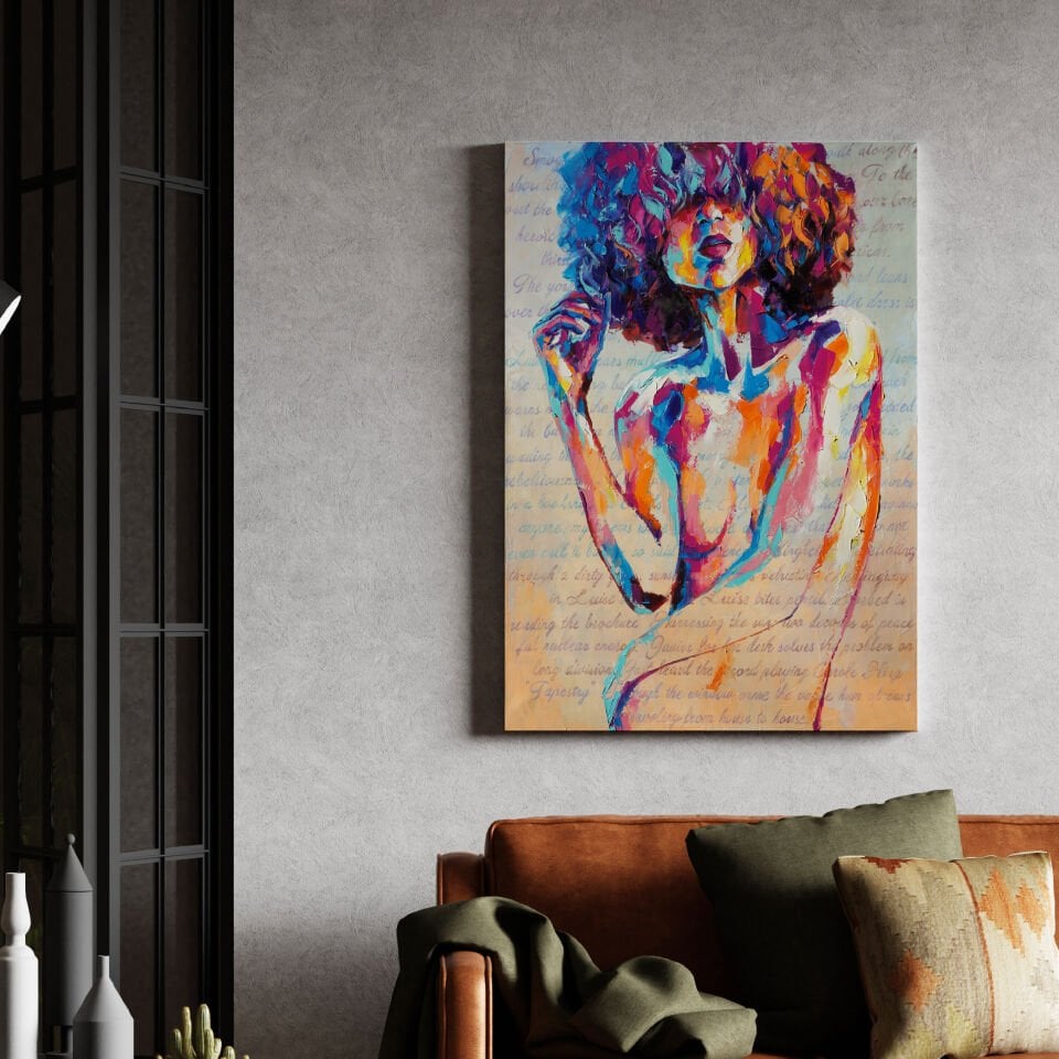 Soyut Renkli Saçlı Soyut Dekoratif Kadın Kanvas Tablo