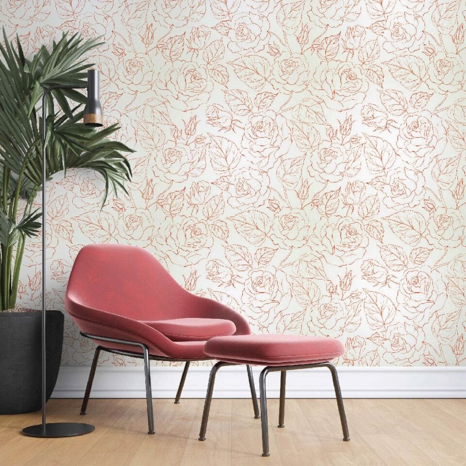 Kırmızı Gül Deseni Duvar Kağıdı