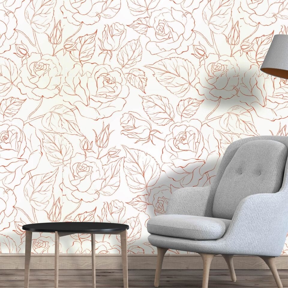 Kırmızı Gül Deseni Duvar Kağıdı