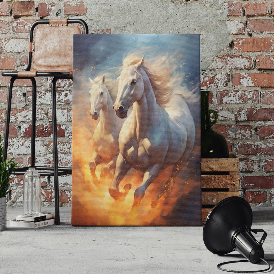 İki Beyaz At Kanvas Tablo