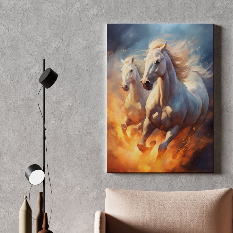 İki Beyaz At Kanvas Tablo