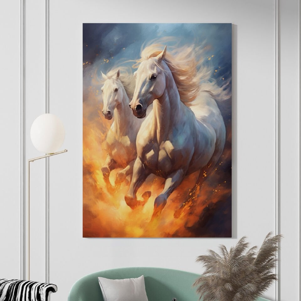 İki Beyaz At Kanvas Tablo