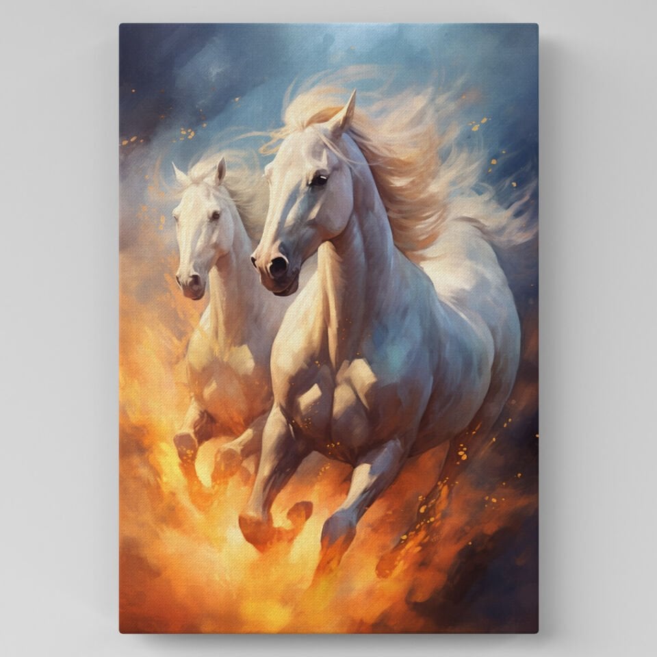 İki Beyaz At Kanvas Tablo