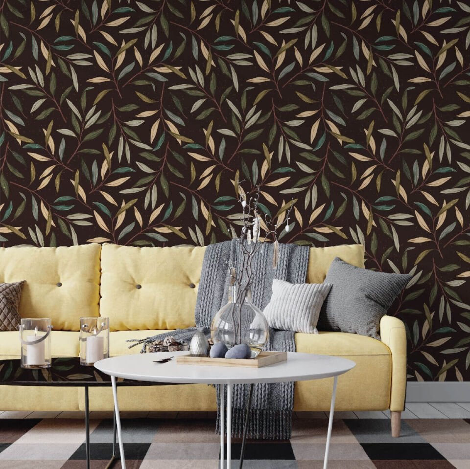 Minimal Yeşil Yapraklar Duvar Kağıdı