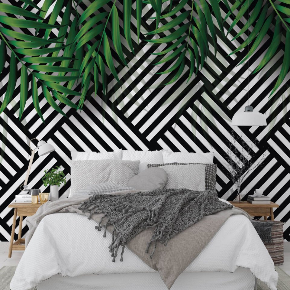 Geometrik Desenler ve Yapraklar Duvar Kağıdı