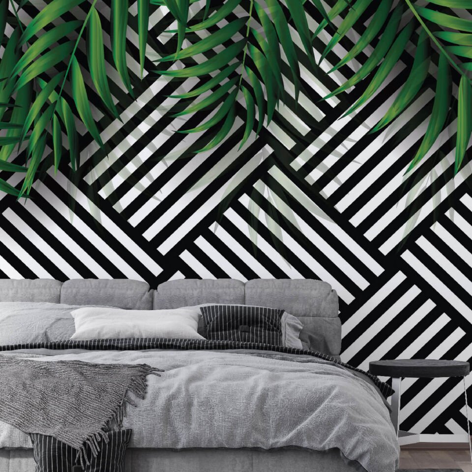 Geometrik Desenler ve Yapraklar Duvar Kağıdı