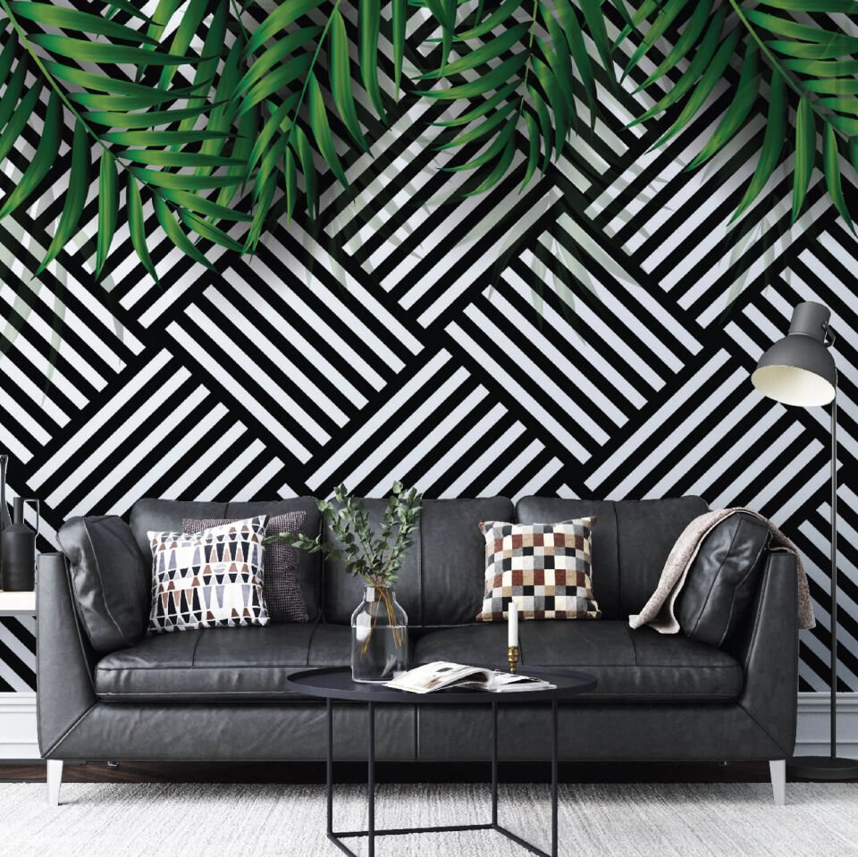 Geometrik Desenler ve Yapraklar Duvar Kağıdı