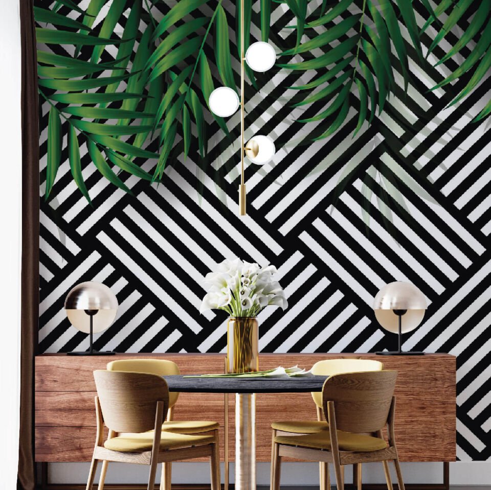 Geometrik Desenler ve Yapraklar Duvar Kağıdı