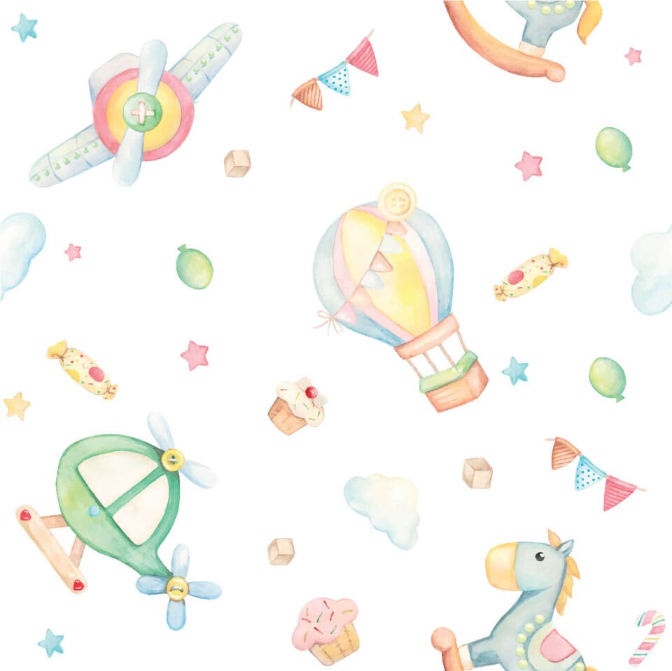 Sevimli Oyuncaklar Suluboya Duvar Kağıdı