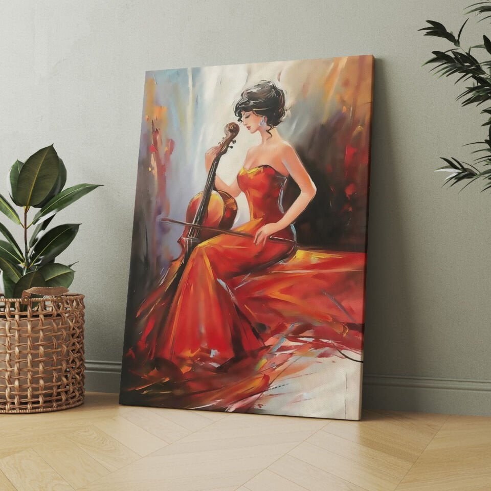 Kırmızı Elbiseli Kadın Kanvas Tablo