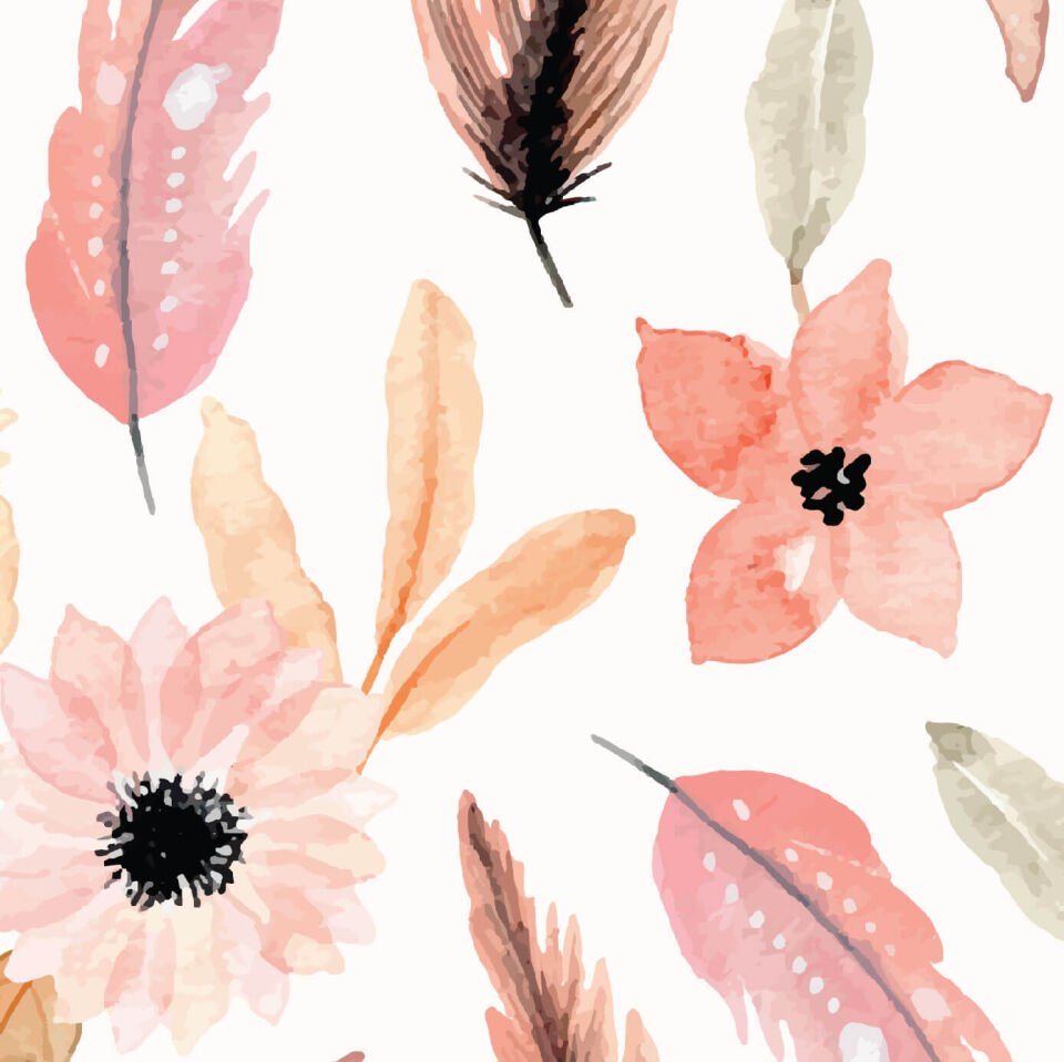 Çiçek ve Tüy Deseni Duvar Kağıdı