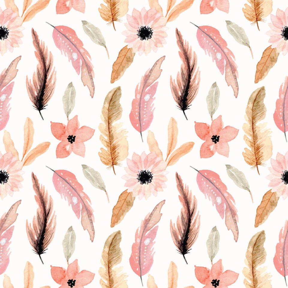 Çiçek ve Tüy Deseni Duvar Kağıdı