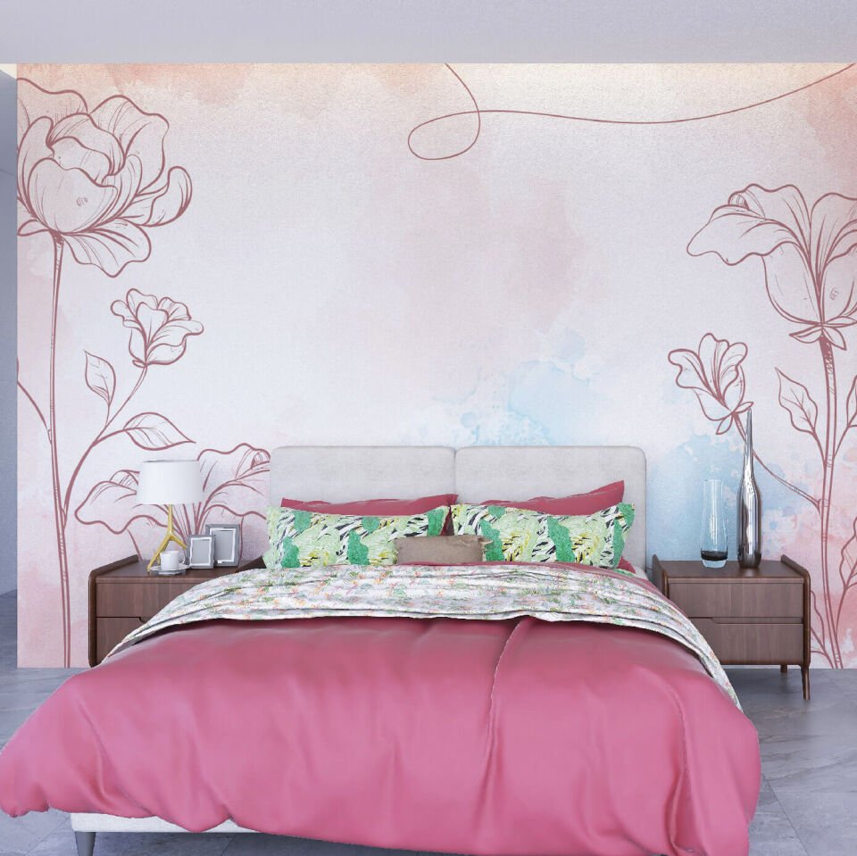 Pembe Suluboya Çiçek Duvar Kağıdı
