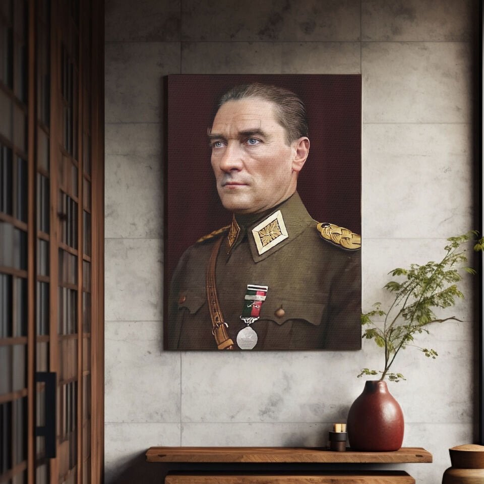 Atatürk Dijital Çizim Portre Kanvas Tablo