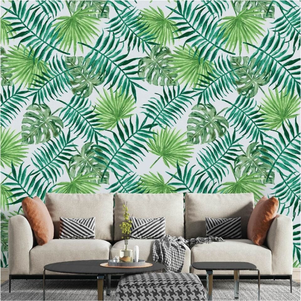 Tropikal Yeşil Yapraklar Duvar Kağıdı