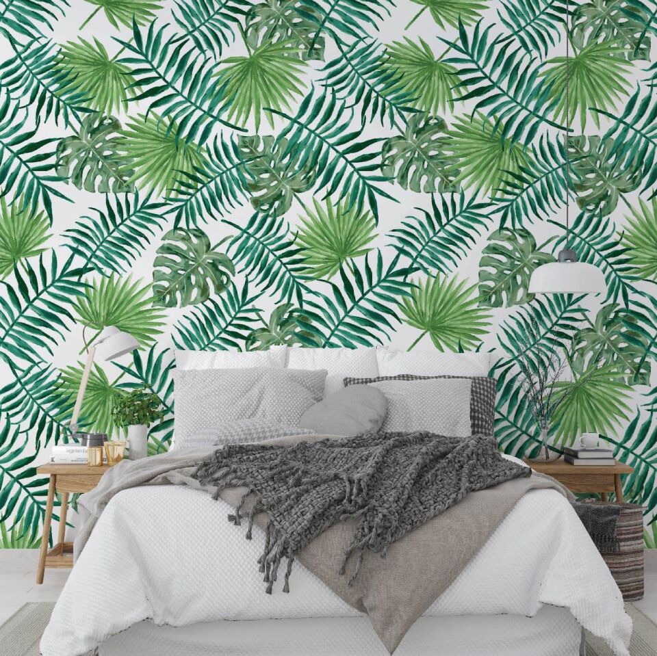 Tropikal Yeşil Yapraklar Duvar Kağıdı