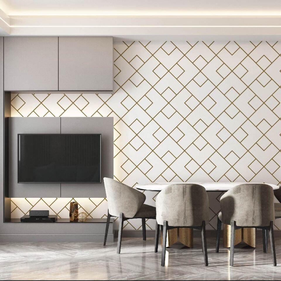 Gold Geometrik Desen Duvar Kağıdı