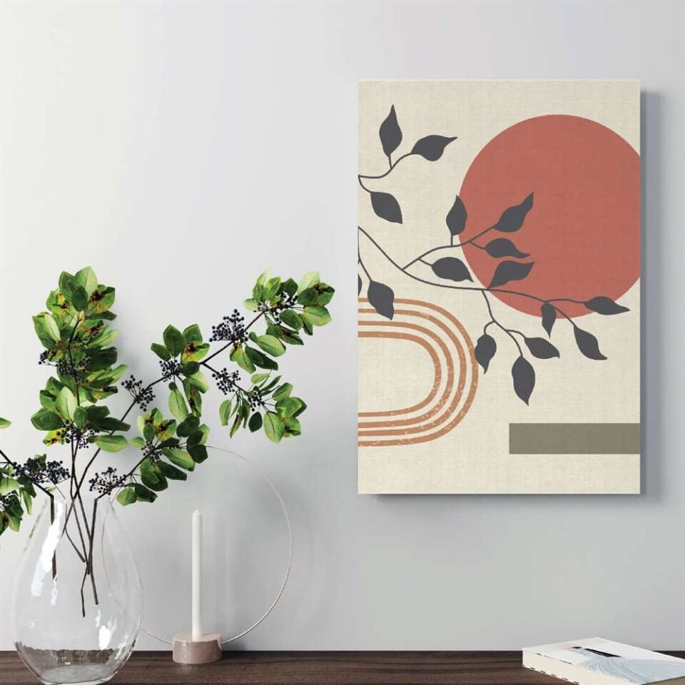 Yaprak Boho Desen Dekoratif Kanvas Tablo