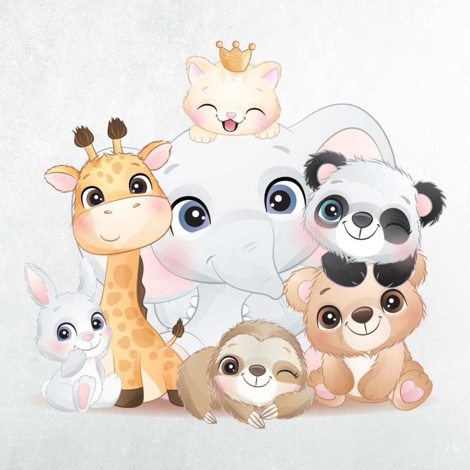 Sevimli Hayvanlar Bebek Çocuk Odası Sticker