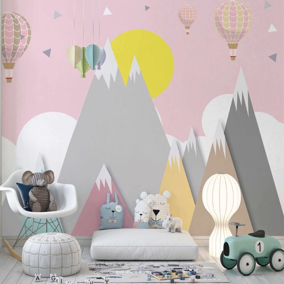 Pembe Dağ Uçan Balonlar Duvar Kağıdı