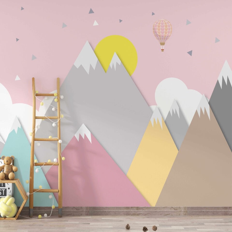 Pembe Dağ Uçan Balonlar Duvar Kağıdı