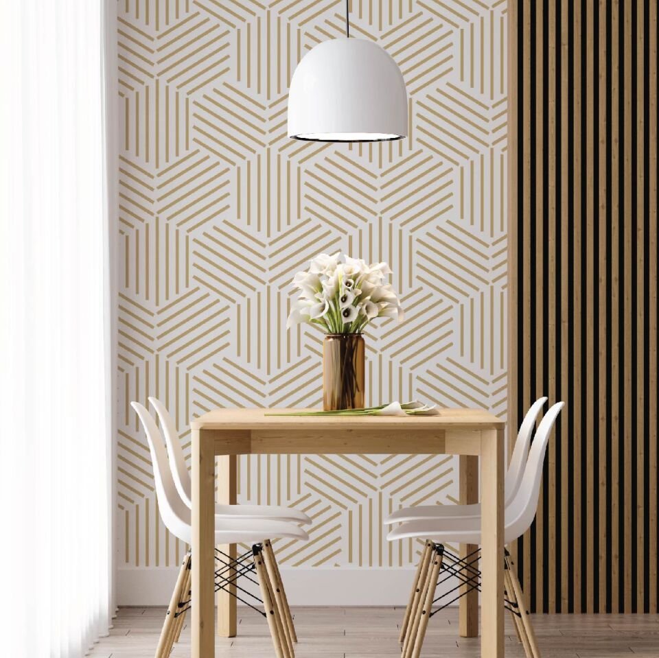 Gold Beşgen Desen Duvar Kağıdı