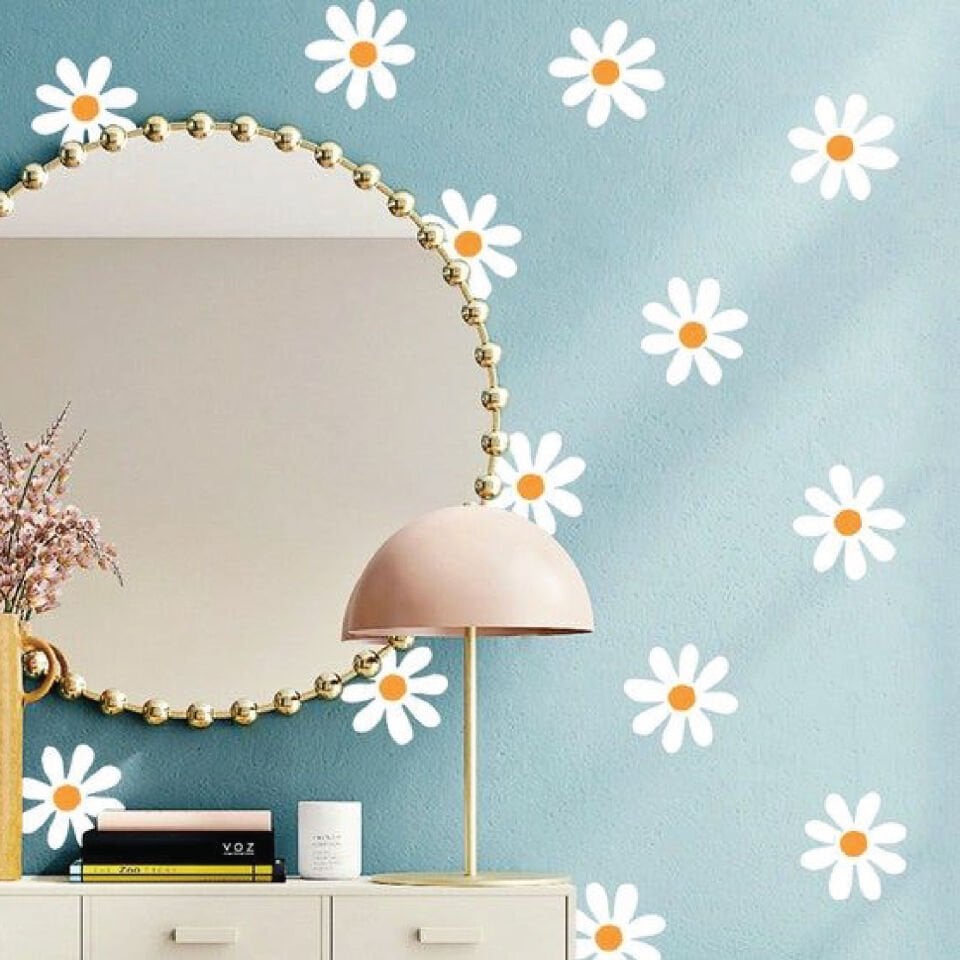 Dekoratif Papatya Çocuk Odası Duvar Sticker Çıkartma Seti