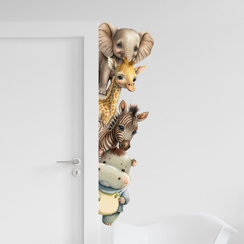Safari Hayvanlar Temalı Bebek Çocuk Odası Kapı Duvar Sticker