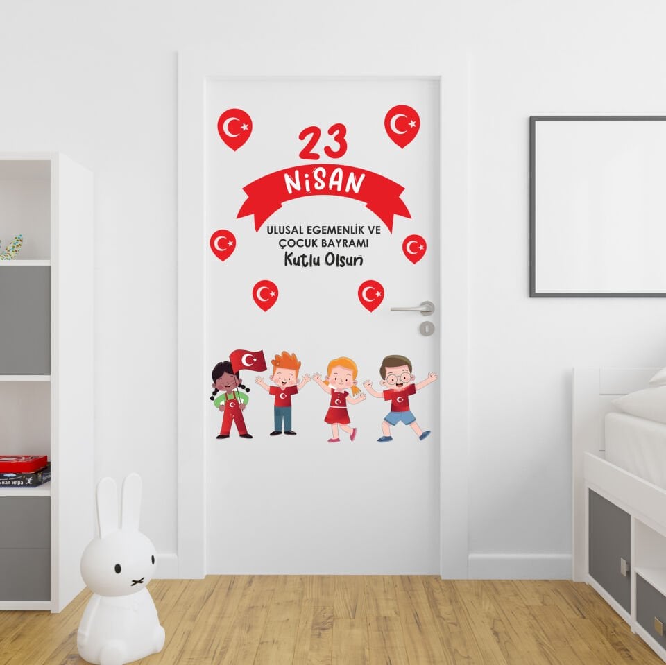 23 Nisan Çocuklar Kapı Duvar Süsleme Sticker Seti, Çocuk Bayramı Okul Ev Süsleme Sticker Seti