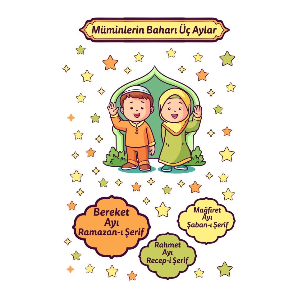 Üç Aylar Recep Şaban Ramazan Ayı Temalı Öğretici Şeffaf Çift Yön Sticker Seti