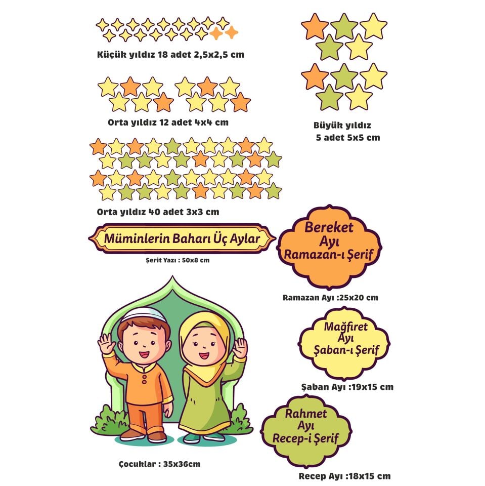 Üç Aylar Recep Şaban Ramazan Ayı Temalı Öğretici Şeffaf Çift Yön Sticker Seti