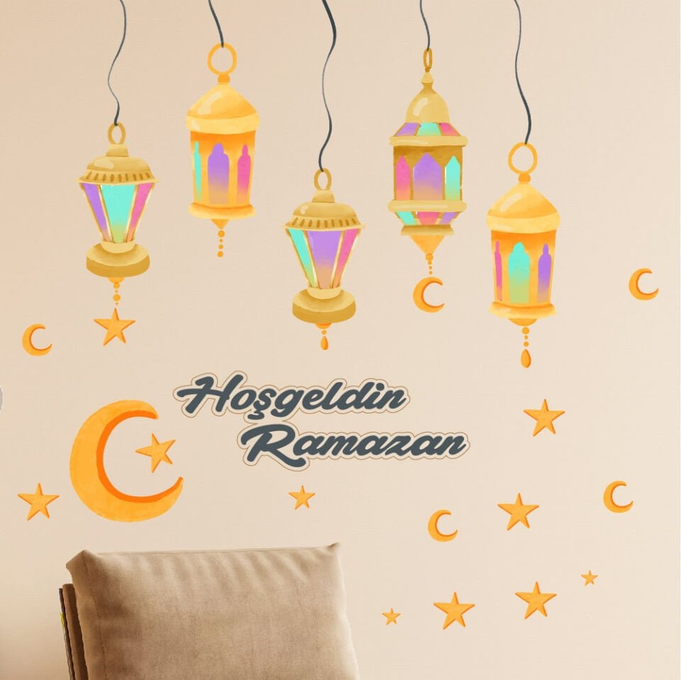 Hoşgeldin Ramazan Fener Ay Yıldız Cam, Duvar Sticker