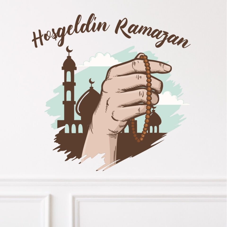 Ramazan Ayı Temalı, Hoşgeldin Ramazan Cami Tesbih Dekoratif Duvar Sticker Seti
