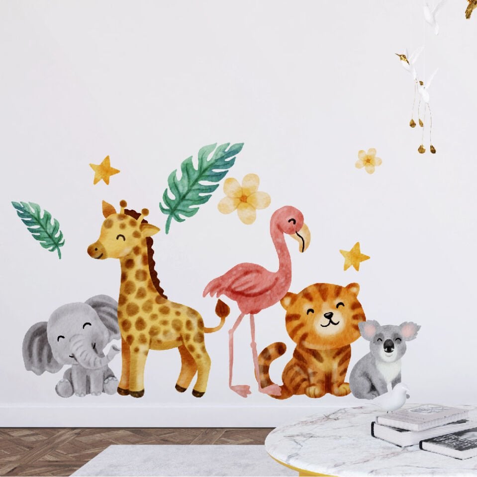 Suluboya Efektli Sevimli Hayvanlar Dekoratif Çocuk Genç Odası Duvar Sticker