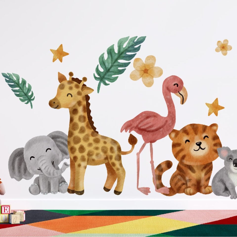 Suluboya Efektli Sevimli Hayvanlar Dekoratif Çocuk Genç Odası Duvar Sticker