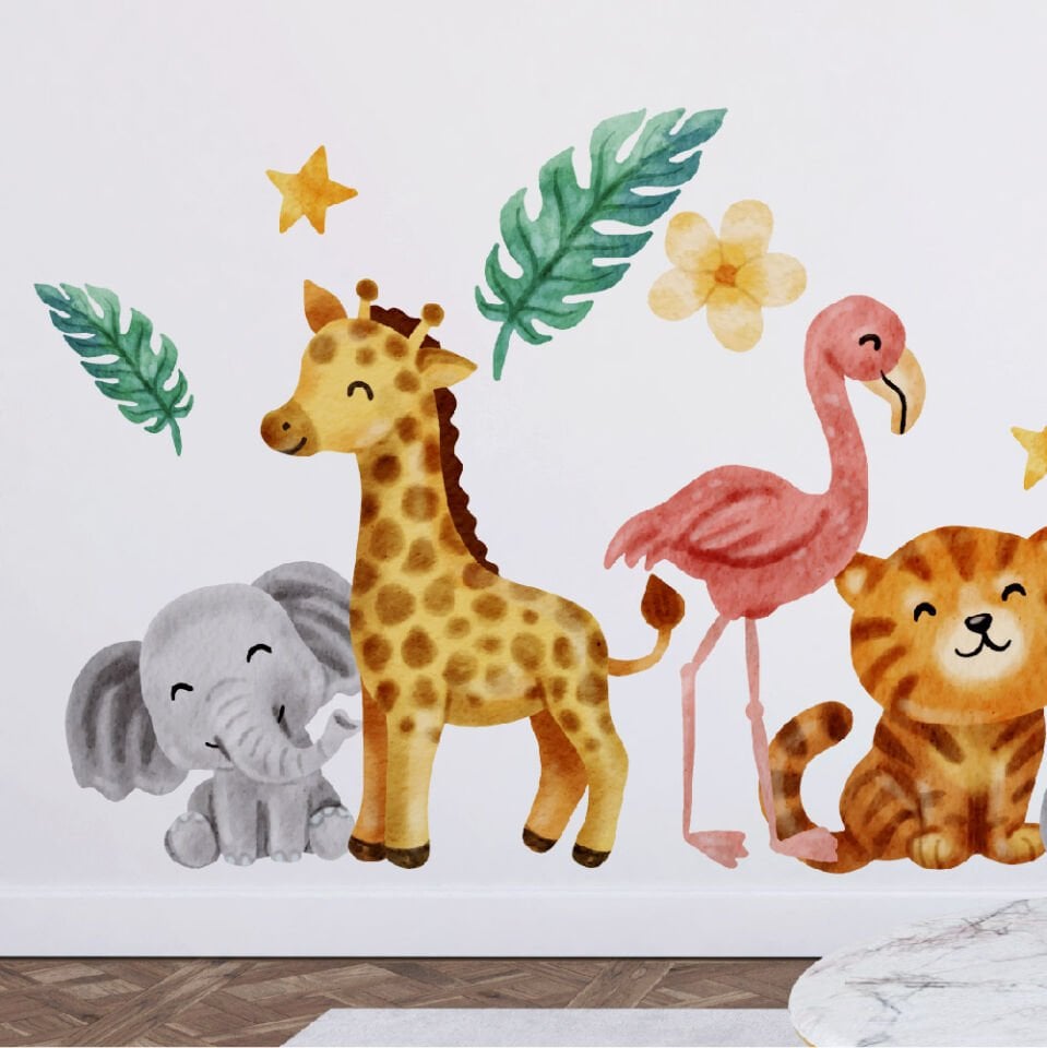 Suluboya Efektli Sevimli Hayvanlar Dekoratif Çocuk Genç Odası Duvar Sticker