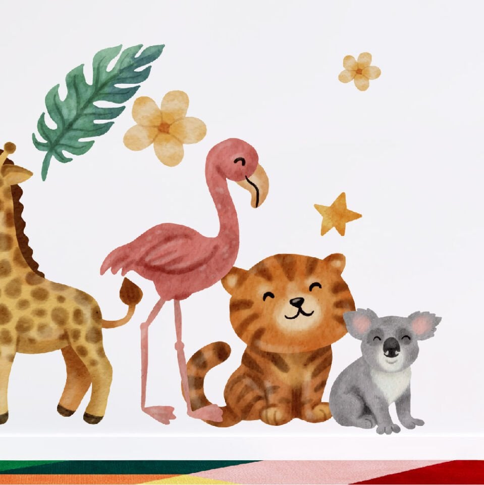 Suluboya Efektli Sevimli Hayvanlar Dekoratif Çocuk Genç Odası Duvar Sticker