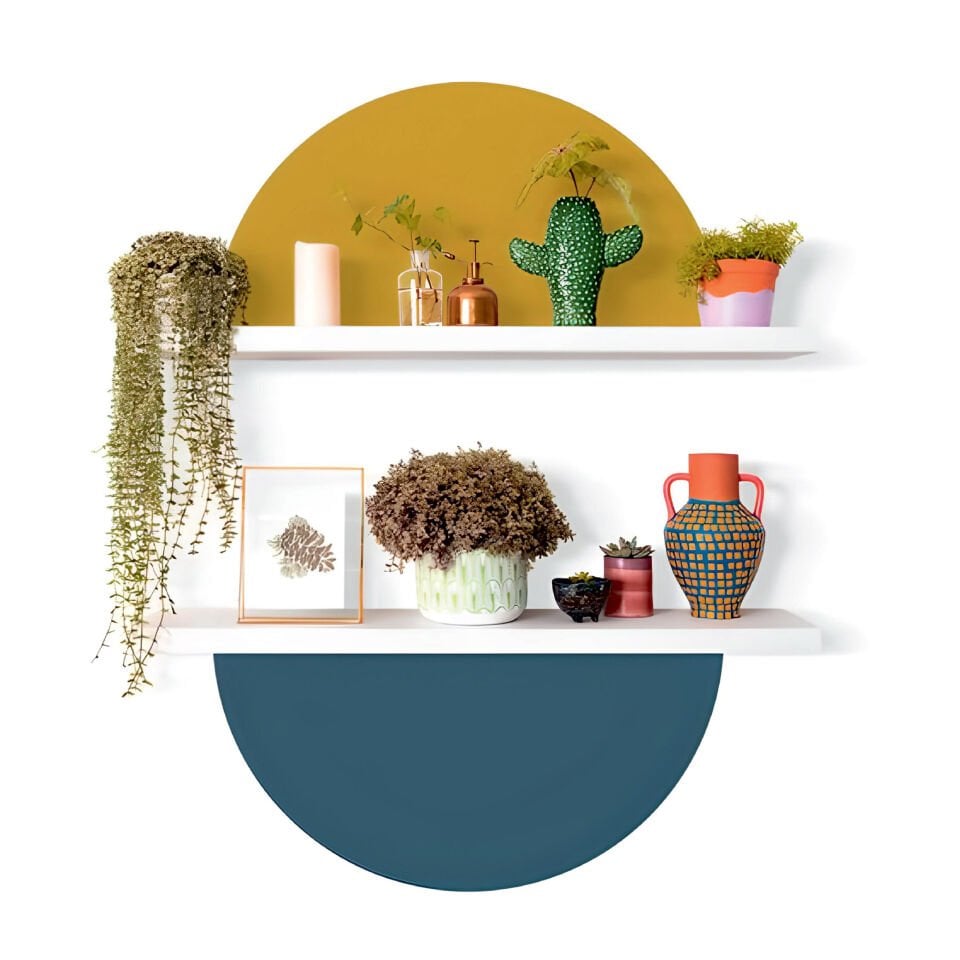 Boho Bohem Tarz Yarım Daire Hardal ve Petrol Mavisi Duvar Sticker