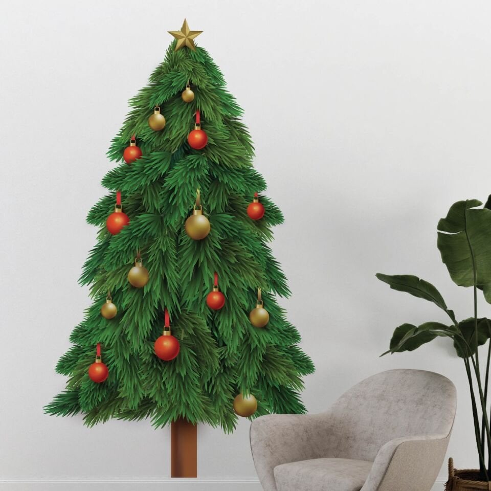 Yılbaşı Ağacı Dekoratif Cam Duvar Yeni Yıl Sticker