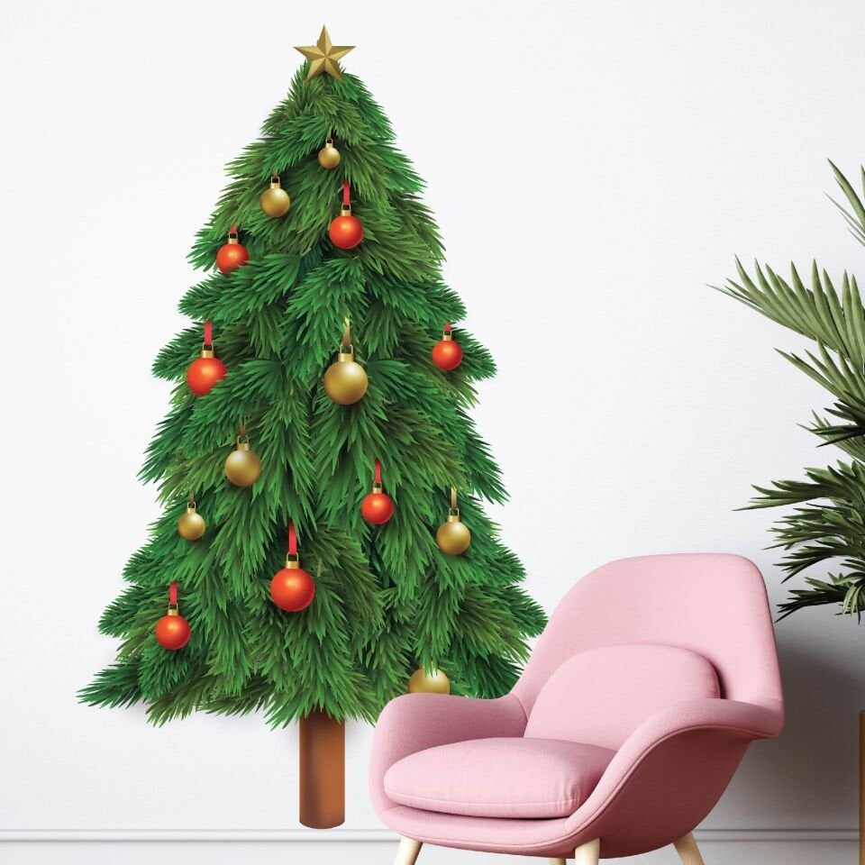 Yılbaşı Ağacı Dekoratif Cam Duvar Yeni Yıl Sticker