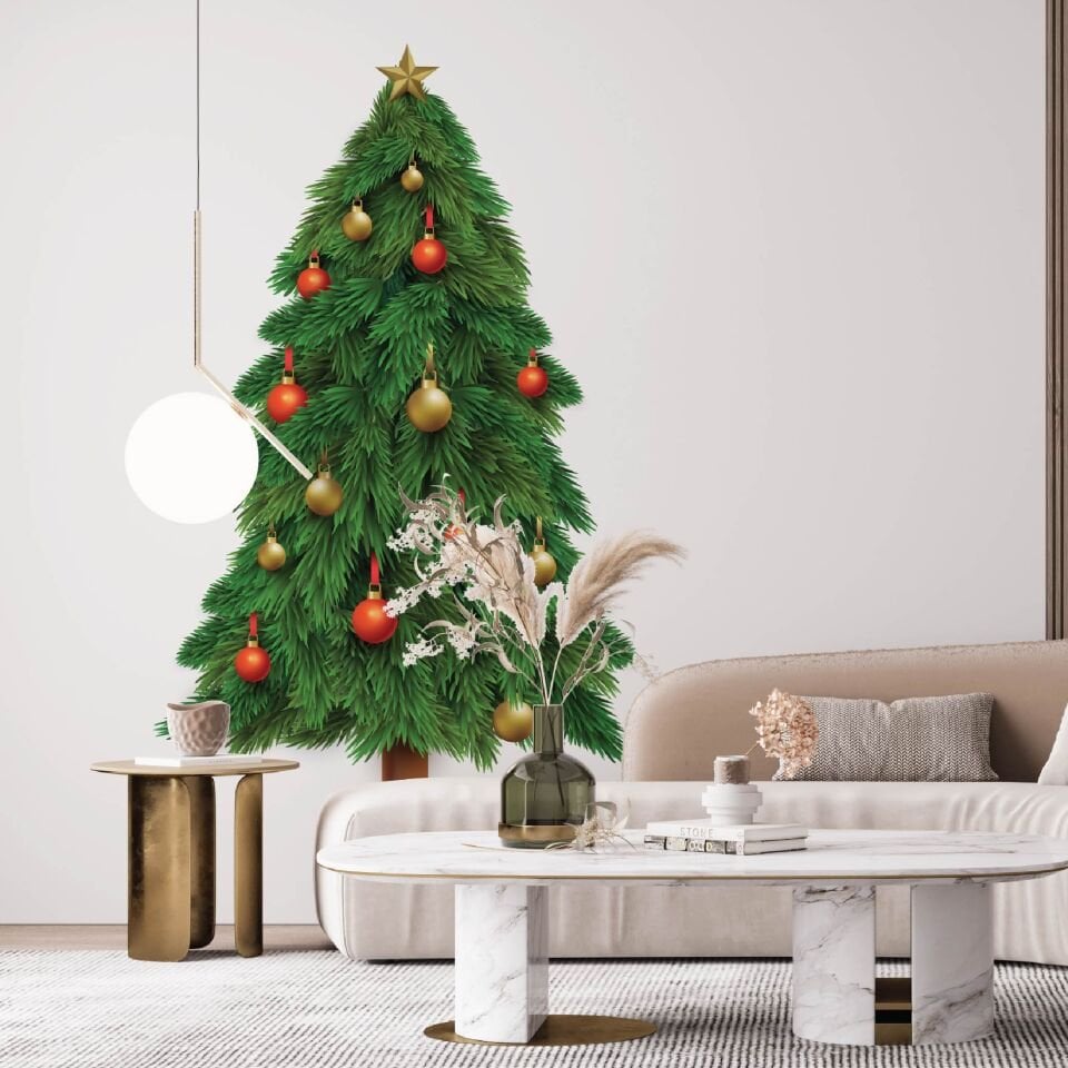 Yılbaşı Ağacı Dekoratif Cam Duvar Yeni Yıl Sticker