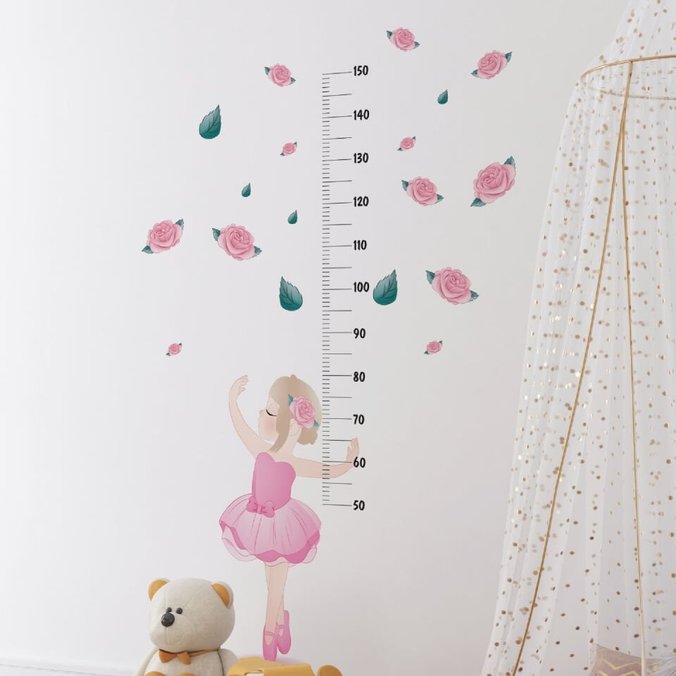 Balerin Temalı Çocuk Odası Boy Ölçer Duvar Sticker