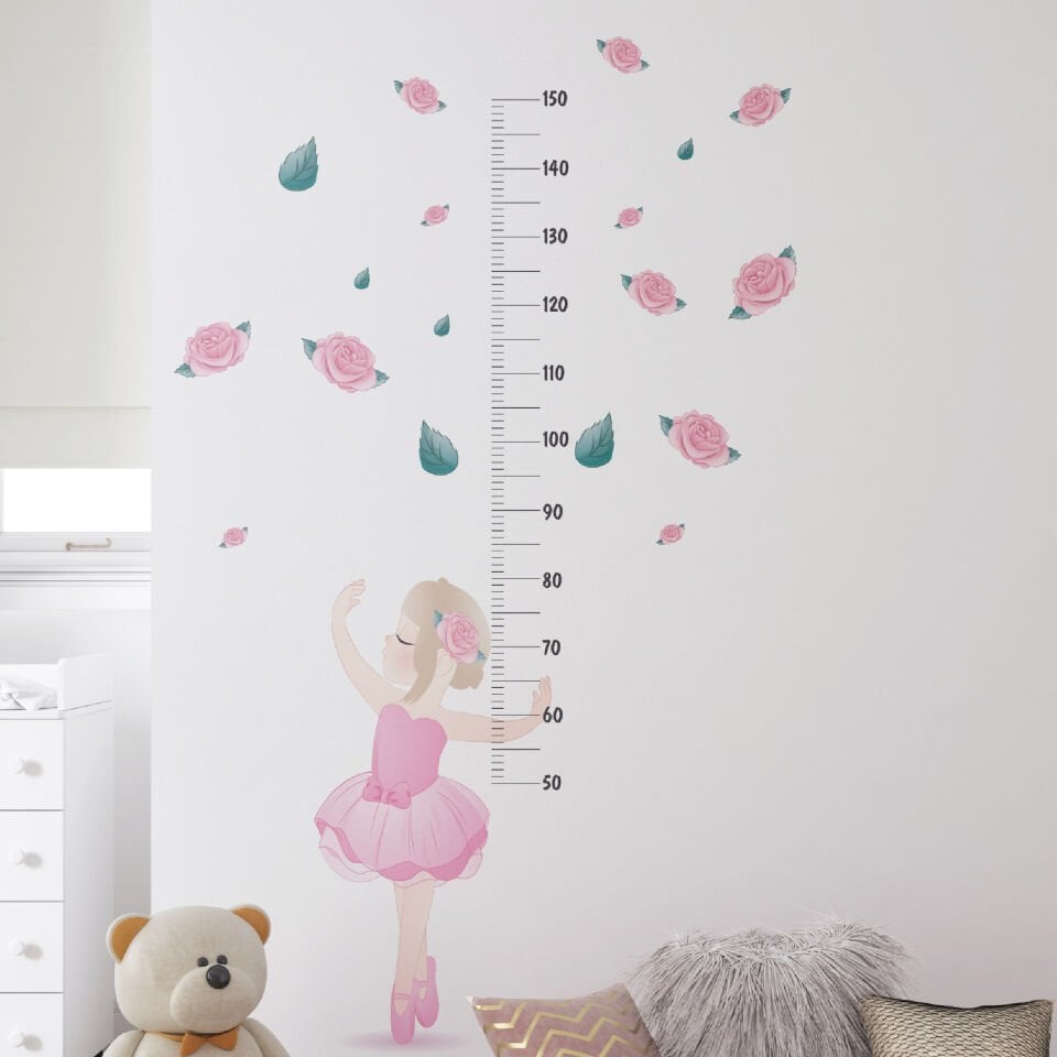 Balerin Temalı Çocuk Odası Boy Ölçer Duvar Sticker