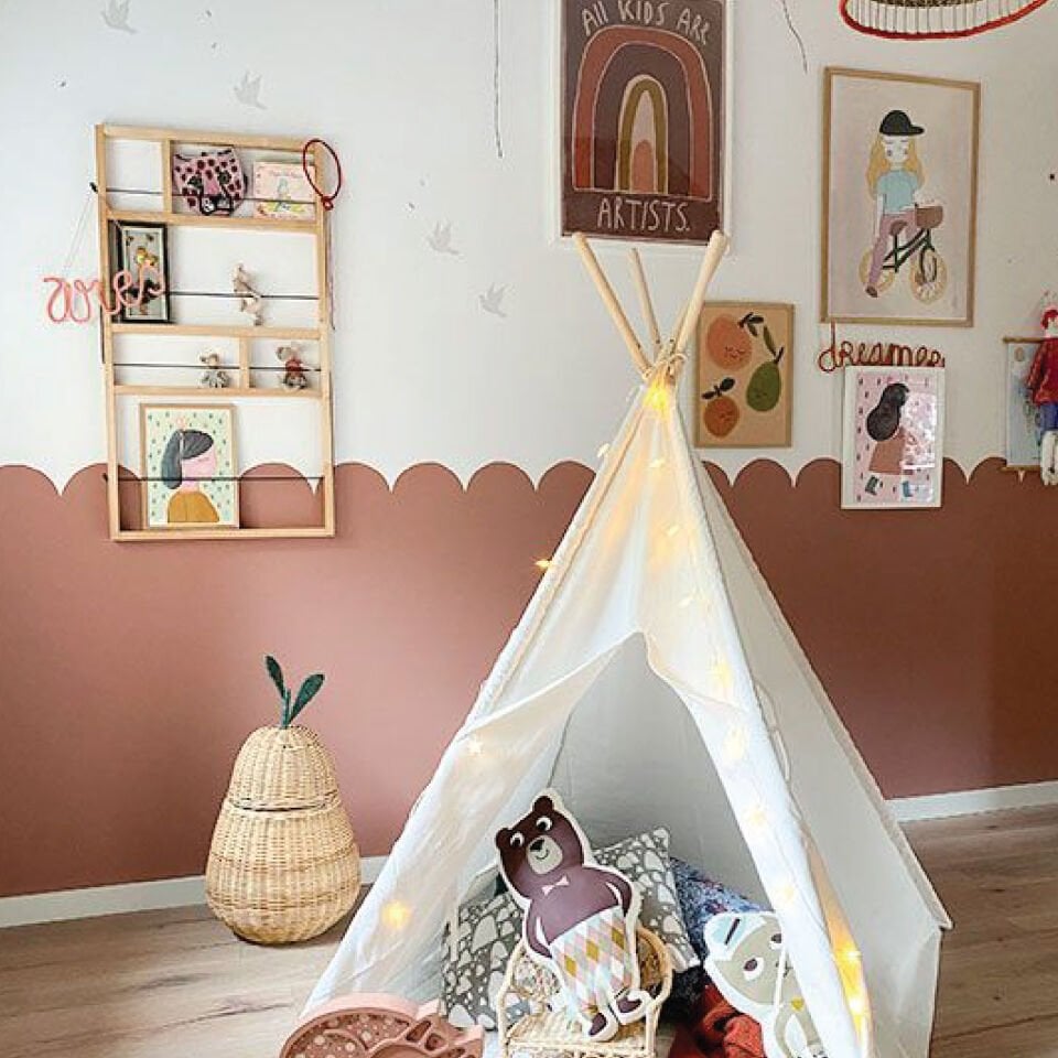 Boho Bohem Tarz Dekoratif Çit Detaylı Dalgalı Salon Çocuk Odası Kahverengi Duvar Sticker